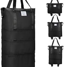 SAMRUKZONE 3 Layer Expandable Extra Large SRZ Travel Duffle Bag with Wheels Foldable Waterproof Detachable Wheels Airport Luggage Bag Weekend Trips Shopping (Black)-picture-45