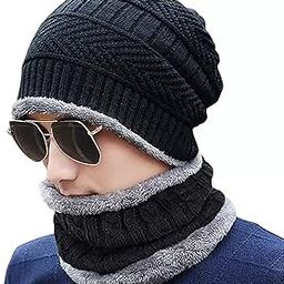 Men Women Hat Scarf Set Warm Beanie Winter Hat and Scarf Set Thick, Soft, Double Layer Lining Hat and Neck Warmer Muffler (1Set) Multicolour-86