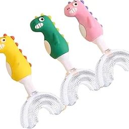 BabyTish Cute 3D U Shape Toothbrush for Kids | 2-7+ Years, Soft Silicone | Cartoon Animal Design | Ultra Soft Bristles, Gentle on Gums | Easy Grip Handle | Bpa-Free | Happy Dino U Shape Toothbrush-16