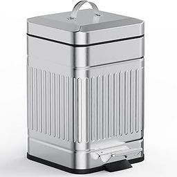 CEROELDA Small Trash Can with Lid-5L/1.3 Gal,Outdoor Dog Poop Garbage Can-Farmhouse Retro Metal Waste Bin w/Step Pedal for Bathroom Bedroom Office-Soft Close-Galvanized Steel-picture-3