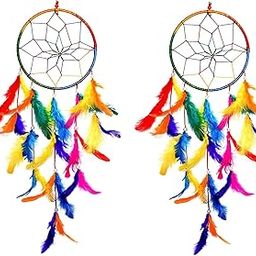 INDIFOX Dream Catcher Metal Wall Hanging|Car Hanging, Multi Colour Handmade Hangings for Positivity (Brings Positive Energy) Size:(LxB) 45x15 cm (Pack of 2)-image-32