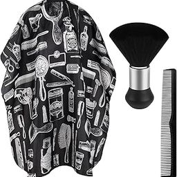 Professional Barber Cape With Neck Duster Brush and Hairdressing Comb for Hair Cutting, Waterproof Salon Cape (Black Print)-image-85