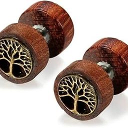 1Pair Wooden Tree of Life Unisex Stud Earrings- 10mm Pierced Screw Back Stud for Men Women-image-57