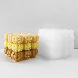 3D Pumpkin Cube Silicone Candle Mould, 6.5 x 7.2 cm, Halloween Jack-o'-Lantern Design for Wax, Soap, Resin Crafts-image-3