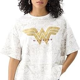 Official Wonder Woman: Warrior Women and Girls Short Sleeve Round Neck Puff Printed Cotton Oversized T-Shirts-image-124
