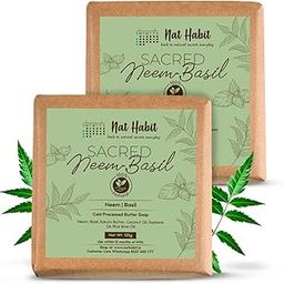 Nat Habit Cold Processed Sacred Neem-Basil Butter Bath Soap- Antibacterial For Soothing, Skin Wellness, Scar Reduction & Exfoliation (Pack of 2 X125gm)-7