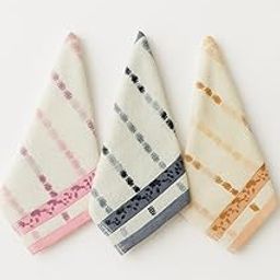 Cotton Ladies Handkerchiefs, Set of 6, Quilted Square Pattern, Pink Blue Yellow, 25 x 25 cm-35