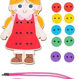 INOCEAN Lacing Toy, Threading Toys, Thread Board, Thread Board Kids, Wooden Clothes Lacing for Girl and Educational Threading for Fine Motor Skills Development Adorable Doll Dress Up Activity-picture-11