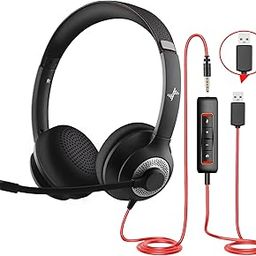 USB Headset with Microphone for PC, On-Ear Computer Laptop Headphones with Noise Cancelling Mic in-line Control for Home Office Online Class Zoom-2