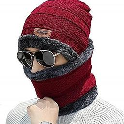 Winter Woolen Beanie Cap & Muffler for Men & Women Red-image-74