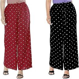 Women's Rayon Star Print Bottom Combo Set Pants Palazzo Pant Ankle Length Palazzo Waist Free .Size_28-42 (Maroon - Black)-image-21