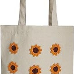 Tote Bag with Crochet Sunflower Canvas Bag | Stylish Handmade 100% Cotton Shoulder Bag for College, Work, Shopping & Everyday Use | Reusable Casual Carry Bag Without Zip | Gift for Women (Pack of 1)-image-8
