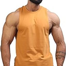 Men's Supper Combed Narrow Shoulder Gold Finish Sleeveless Deep Arm Cut Cotton Vest-image-83
