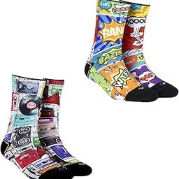 Men & Women Crew Length Socks (Comic+Cassettes)(Combo Pack of 2; Multicolour; Anti-Odour; Breathable; Durable) (Small-Fits Shoe Size India/UK 4-7)(Large-Fits Shoe Size India/UK 8-10)-image-56