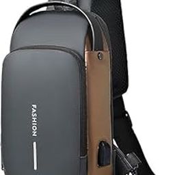 Sling Hanging Handbag Shoulder Crossbody Chest Bag with USB Charging Port Multifunction Password Lightweight Luggage Bag (Grey/Golden)-image-44
