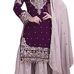 miss clothing Women's Embroidered Anarkali Kurta with Sharara & Dupatta - Women Croset Embroidered Kurta and Sharara Set with Dupatta-picture-6