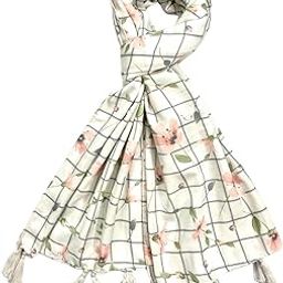 Colour India Girl�s Floral Design Digital Printed Scarf With Beaded Tussles((White))-image-37