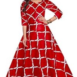 Women Stylish Printed Rayon Fit & Flare Anarkali Maxi Gown Dress with Belt Red-image-46