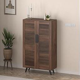BLUEWUD Carlem Tall Design Engineered Wood Single Tone 2 Doors Shoe Rack Cabinet Slipper Footwear Stand Organizer with 6 Closed Shelves can Store Up to 24 Pairs for Home (Brown Maple)-23