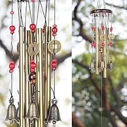 Wind Chimes for Home, Metal Wind Chimes, Wind Chimes for Balcony with 4 Pipes for Positive Energy, Good Luck Windchimes for Home Decor (Golden,Pipe & Hanging Bells)-image-77
