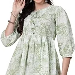 god bless Light Green Colored Cotton Floral Printed Peplum Tops with Keyhole Neck,Cotton,3/4Sleeves,Tessels-picture-9