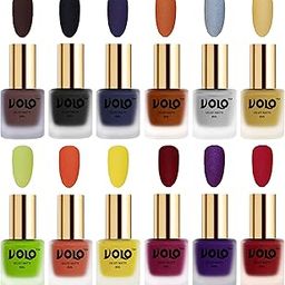 Volo Velvet Dull Matte Bold Colors Nail Polish Combo in Wholesale Rate(Chocolate Brown, Black, Russian Navy Blue, Metallic Coral, Metallic Silver, Metallic Golden 96 ml) Pack of 12-image-83