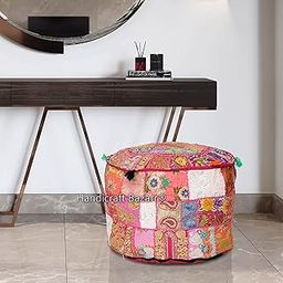 Cotton Ottoman Pouffe Throw Outdoor Decorative Pouffe Vintage Side Table Pouf Garden Decor Pouf Ethnic Footstool Pouffe Solid Mudda Pouffe Luxury Designer Patchwork Pouf 16 Inch-image-28