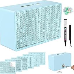 Wooden Money Saving Box, Money Saving Box for $10000 $5000 $3000 $1000 $800 $500 Money Saving Goal, Reusable Money Box with Counter, Dry Erase Pen-65