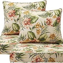 Unimatta Outdoor Patio Chair Cushions Set, 24" x 24", Set of 2, Water-Repellent, Fade Resistant, Deep Seat Bottom and Back Cushion for Backyard, Couch, Sofa and Patio Furniture, Leaf and Flower-image-73