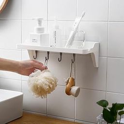 Nyarra Plastic Bathroom Storage Shower Caddy,Kitchen Shelf With Easy Diy Adhesive Mounting,White Shower Caddy With Hooks,Holds Shampoo,Cosmetics,Bath Accessories,Kitchen Utensils,Spice Jars [Nr-1343]-image-46