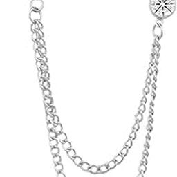 Silver Plated Green Crystal Studded Round Double Layer Chain Pin Brooch Stylish Fashion Jewellery Gift for Men-picture-49