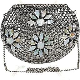 Shakuntala Textiles Bridal Women's Antique Brass Purse Ethnic Handmade Metal Clutch Bag-image-12