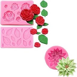 Skytail 3 Pack Rose Flower Silicone Molds Leaves Candy Moulds for Candle Making Aromatherapy Mini Soap Chocolate Fondant Sugarcraft Clay Cupcake Toppers Cake Decorating Candle Wax Polymer Clay Molds-image-66
