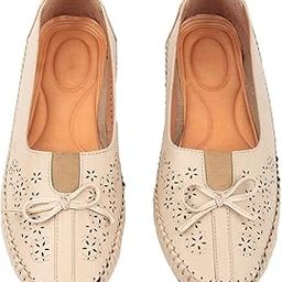 Women Beige Laser Cut Flat Ballerinas Simple and Comfortable Footwear for The Size of - 7-image-88