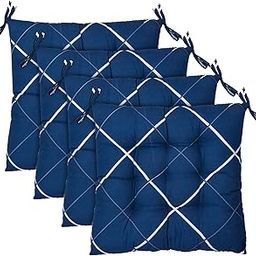 Kuber Industries Geomatric Printed Microfiber Square Chair Pad Seat Cushion for Rocking Chair, Office Chair, Dinning Chair, Indoor/Outdoor with Ties, 18 * 18 Inch- Pack of 4 (Blue)-image-36
