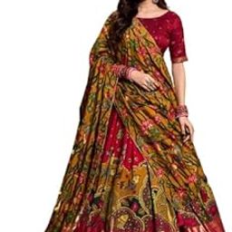 Women's Floral And Patola Print With Foil Work Tussar Silk Lehenga Choli Set-image-25
