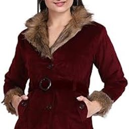 Women Fur Jacket with Belt-82 Maroon Medium-image-89