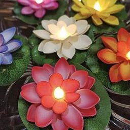 SIXFIRE Flameless Waterproof Battery Operated Artificial Floating Led Lotus Candle For Pool, Glass Bowl For Diwali Decoration (Set 0F 4, Multicolour)-image-6