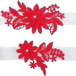 2PCS Womens Garter Set Simple Elastic Flower Pearl Leg Ring for Wedding Party-image-91