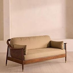 Sky Rise Decor Solid Teak Wood Modern Cane 3 Seater Contemperory Sofa with Cushion Chaise Lounge Sectional Sofa Perfect for Living Room & Bedroom Guests Home & Office-image-11