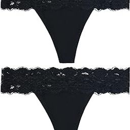 VPSKWomen's Thong Underwear - 2 Pack Microfiber Stretch Lace Panties Soft & Sexy Lingerie for Women/Soft lace Waistband/G String Thong Panty/lace Waist Thong| Set of 2 Black-picture-33