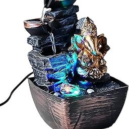 Decor Bazar Elegant Table Top Indoor Outdoor Water Fountain of Lord Ganesha with Led Lights for Living Room, Table Decor, Bedroom, Office/Home Decoration Multicolour, Resin (Model-5)-image-61