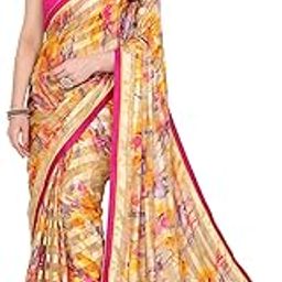 Women's Printed Georgette Satin Saree with Lace Border and Blouse Material-image-9