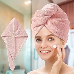 SITTELLA 1 Piece Quick Drying Microfiber Hair Towel Wrap for Womens, Super Absorbent with Elastic Loop (Pink)-image-39