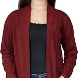 Women Cotton Shawl Collar Pocket Shrug (Medium, Maroon)-image-88