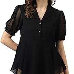Women's Georgette Solid Flared Western Regular Fit Top|Winter Top|Western Top| Top for Women|Latest Women Top|Trendy Women Top|New Launched-35