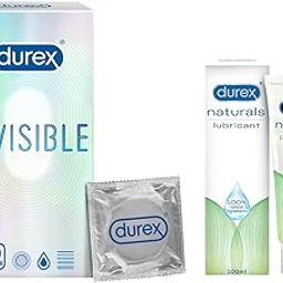 Durex Invisible Super Ultra Thin Condoms for Men | 10 Count | Suitable for use with lubes & toys & Lube Naturals Intimate Lubricant Gel for men & women - 100 ml | White, 100 ml (Pack of 1)-1