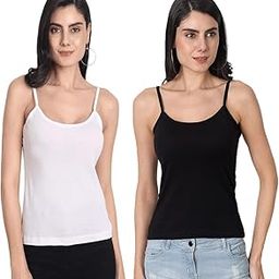 Women's Regular Fit Cotton Camisole Slip Spaghetti Combo Pack of 2-image-13