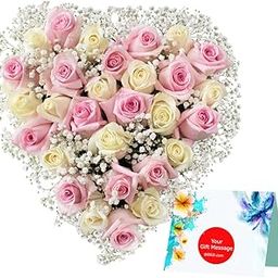 EG2i Fresh 45 Pink Roses & White Flowers Bouquet | Special Bunch Birthday Gift | Couple Gift Bookey for Wedding, Anniversary, Valentine Gifts, Mothers Day | Basket Flower Men Women | Same Day Delivery-image-25