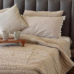 EcruE Woven Seersucker Puckered Quilt Set — Lightweight, Breathable, Queen Size Double Bed Quilt with Pillow Cover, Machine Quilted, Solid Piping Trim — Ideal for Indian-image-32
